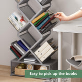 Gintan 9-Tier Modern Book Shelves with Storage, Bedroom Shelves Folding Bookshelves, No Installation Required Shelf Tree Bookcase for Living Room, Study, Home Office, Bed Room (Grey) Gintan