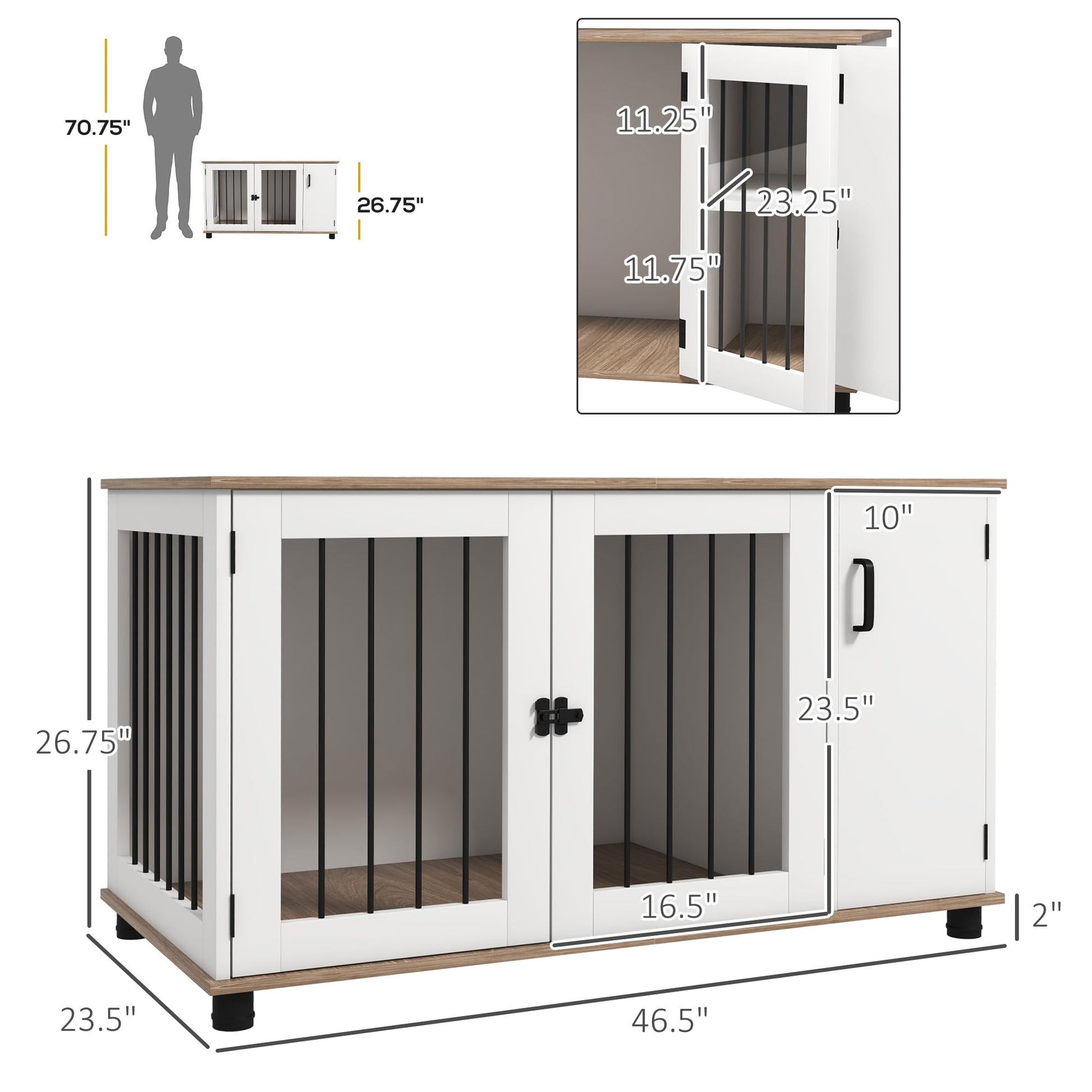 PawHut Dog Crate Furniture Side End Table with Storage, Dog Kennel Furniture Indoor with Double Doors for Medium and Large Dogs, Walnut - WoodArtSupply