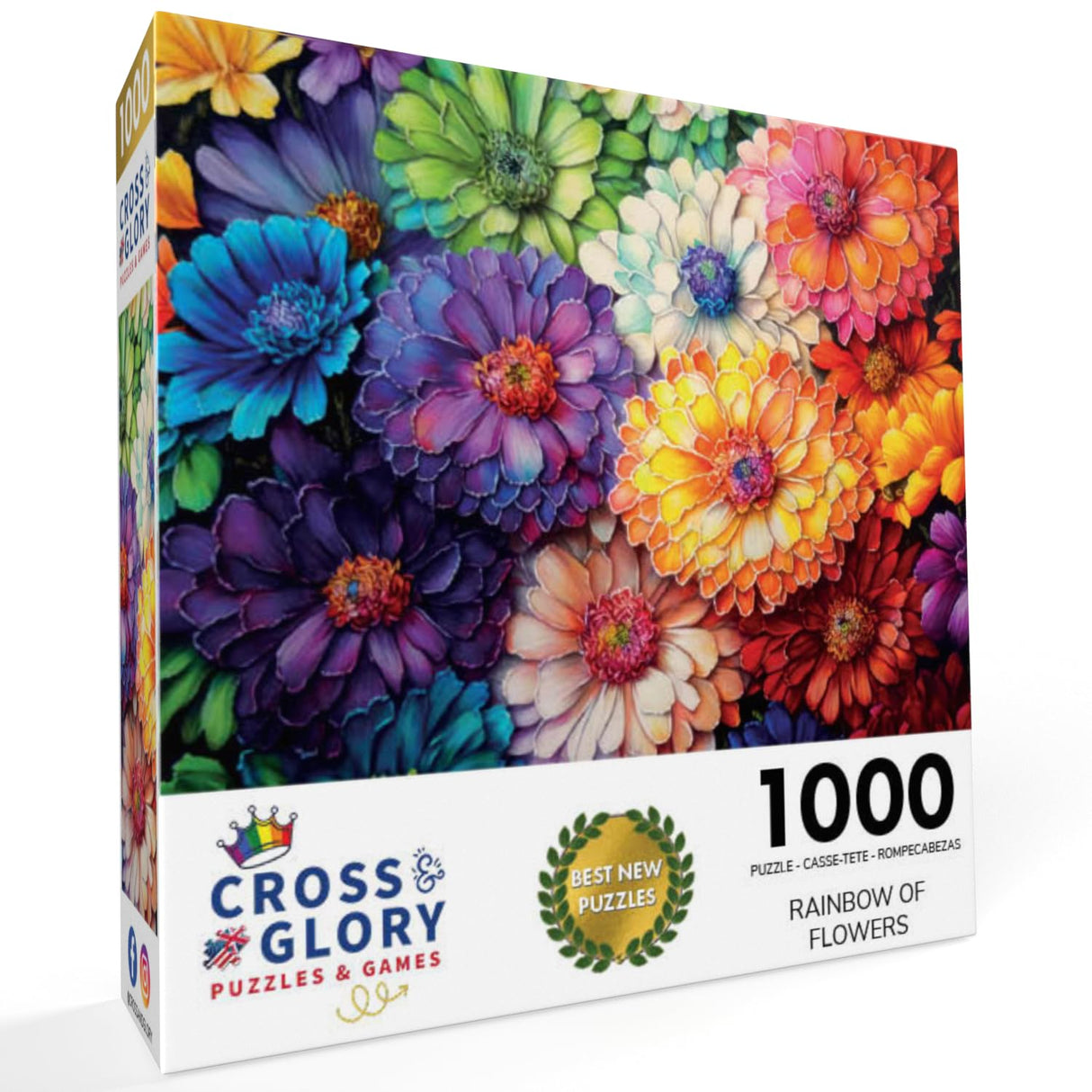 Cross & Glory - Rainbow of Flowers - 1000 Piece Jigsaw Puzzle for Adults | Stunningly Vibrant Colors | Challenging Brain Exercise for Puzzle Lovers Cross & Glory