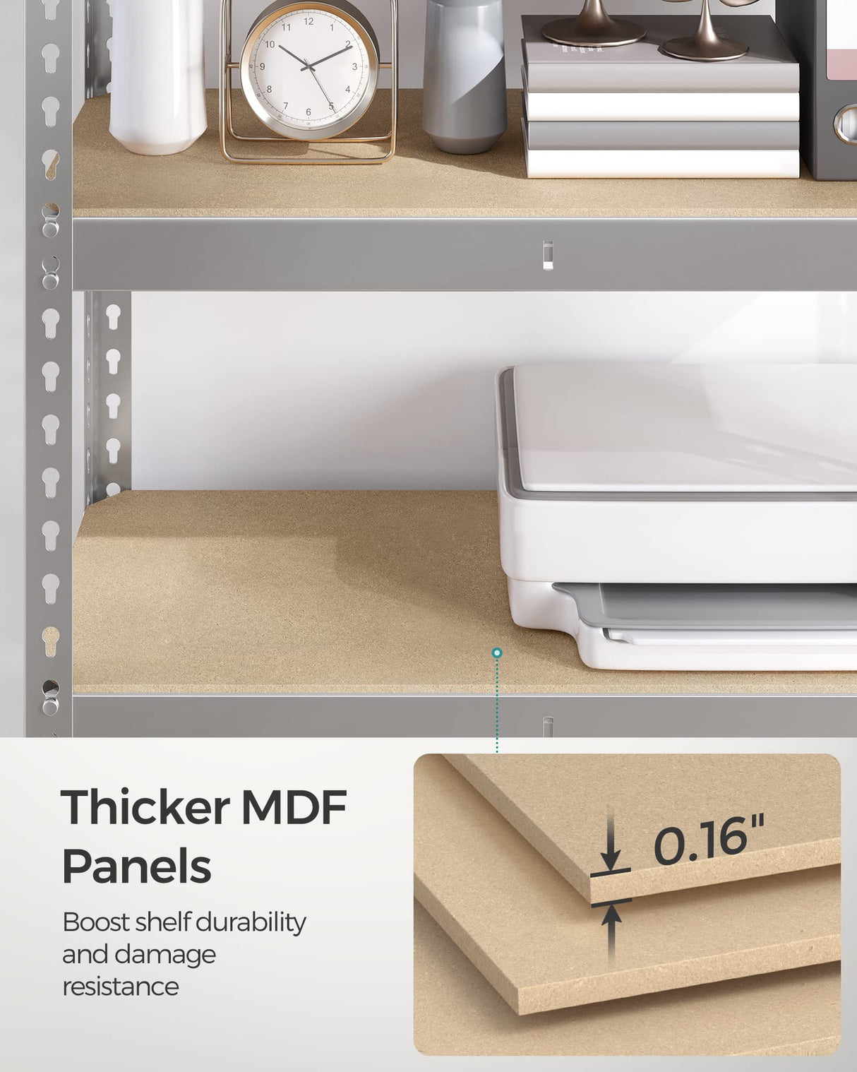 SONGMICS 5-Tier Storage Shelves, Load 2310 lb, Garage Storage, Boltless Assembly, Adjustable Shelving Unit, 11.8 x 29.5 x 59.1 Inches, for Study Shed Basement, Silver and Natural Beige UGLR300E01 SONGMICS