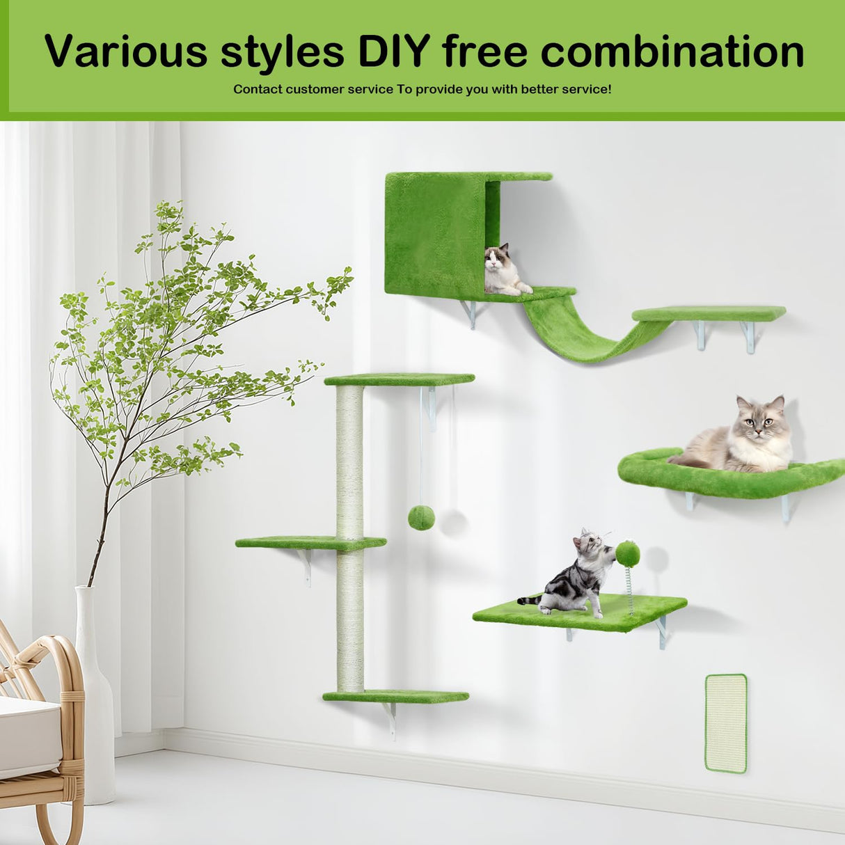 iSawSee Cat Wall Shelves-Cat Wall Furniture 5 in 1 Stable & Safe, Wooden Climbing with Natural Sisal Scratching Post, with Scratching Post, Bridge and Bed,cat Scratching Board iSawSee