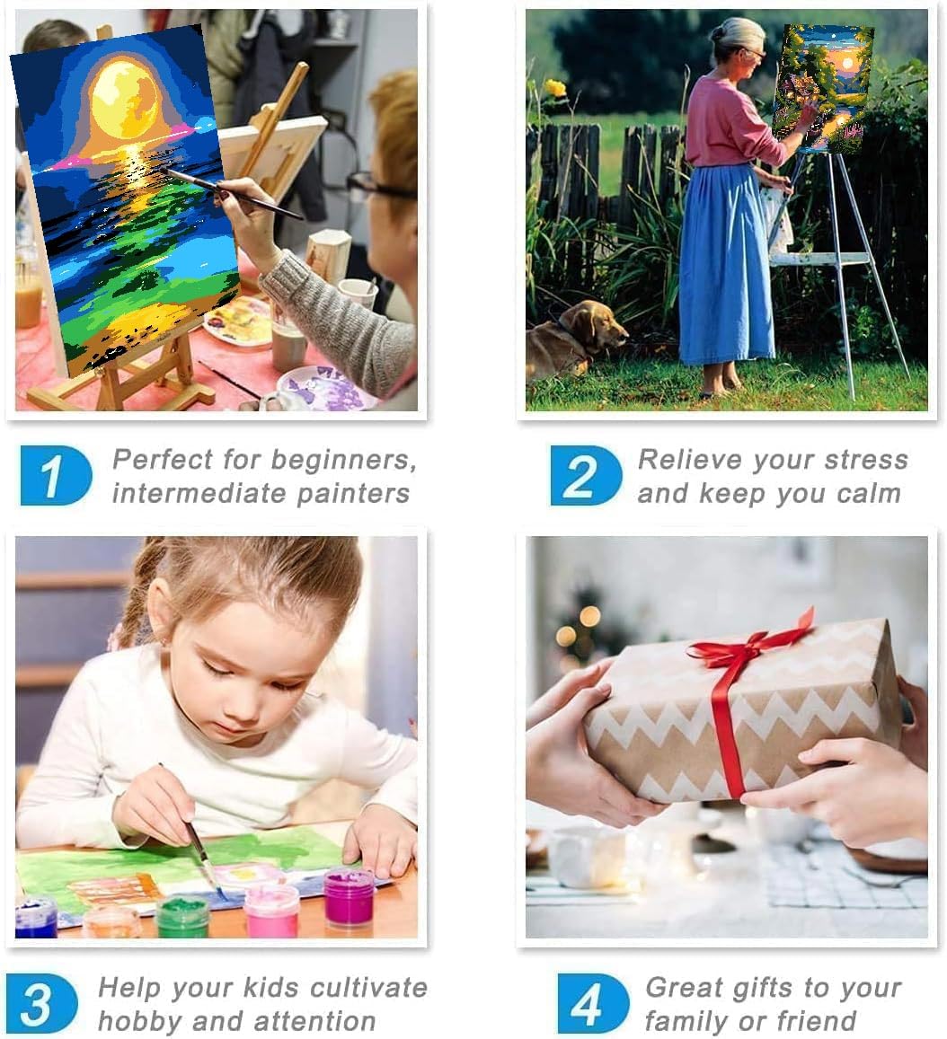 Fuinkqe 6 Pack Paint by Numbers for Adults Beginner, Moon Landscape DIY Acrylic Painting Paint by Numbers Kits on Canvas for Gift Home Wall Decor 10x14inch Fuinkqe