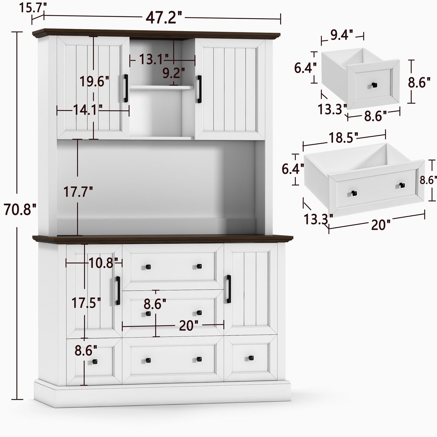 wanan Kitchen Pantry Cabinet, 71" Kitchen Hutch with LED Light & Power Outlets, Farmhouse Kitchen Hutch for Living Room, Bathroom and Dinning Room