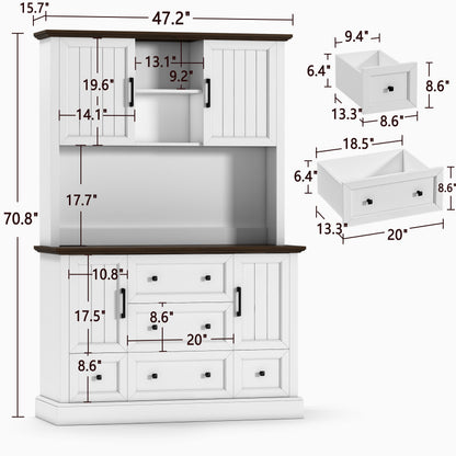 wanan Kitchen Pantry Cabinet, 71" Kitchen Hutch with LED Light & Power Outlets, Farmhouse Kitchen Hutch for Living Room, Bathroom and Dinning Room