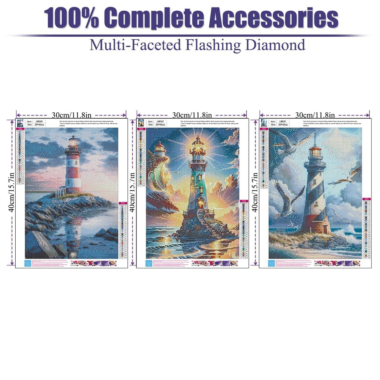WUDWL Diamond Painting Kits for Adults - 3 Pack Lighthouse DIY 5D Diamond Art Kits Full Drill Diamond Dots Paintings with Diamonds Gem Art and Crafts Home Decor 12x16inch ﻿ WUDWL