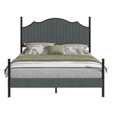 AMERLIFE Upholstered Full Size Bed Frame with 51.2" Tall Headboard, Metal Four Poster LED Beds for Bedroom, Easy Assembly, Wooden Slats, Dark Grey AMERLIFE