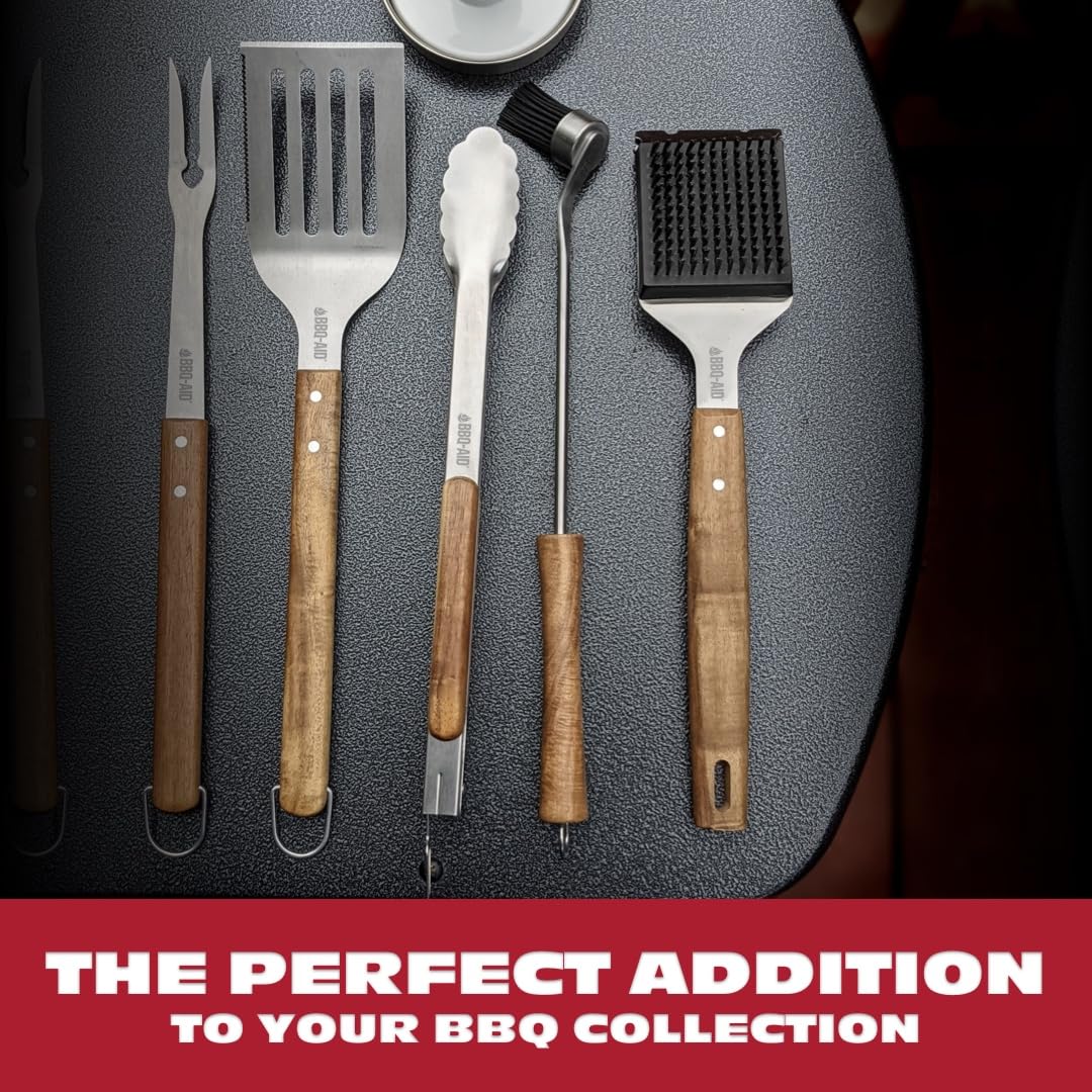 BBQ-AID Basting Brush - For Marinating, Glazing, Seasoning - Bbq Silicone Brush Cooking, Baster for Cooking Brush - Premium Wood Handle, Stainless Steel Core and Silicone Bristles for Easy Cleaning BBQ-Aid