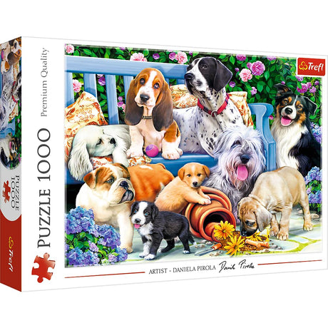 Trefl Dogs in The Garden 1000 Piece Jigsaw Puzzle Red 27"x19" Print, DIY Puzzle, Creative Fun, Classic Puzzle for Adults and Children from 12 Years Old Trefl