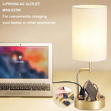 Dreamholder Table Lamp with 3 USB Charging Ports, Modern Desk Lamp with AC Outlet and Phone Stands, Perfect Bedside Lamp for Bedroom, Living Room, Office (Pack of 2), Gold Dreamholder