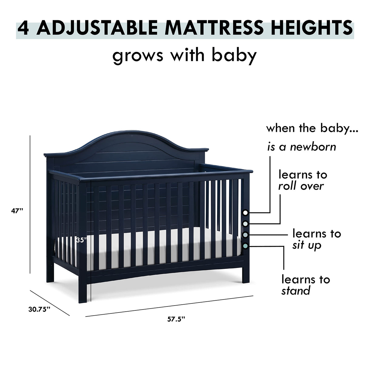 Carter's by DaVinci Nolan 4-in-1 Convertible Crib in Navy, Greenguard Gold Certified DaVinci