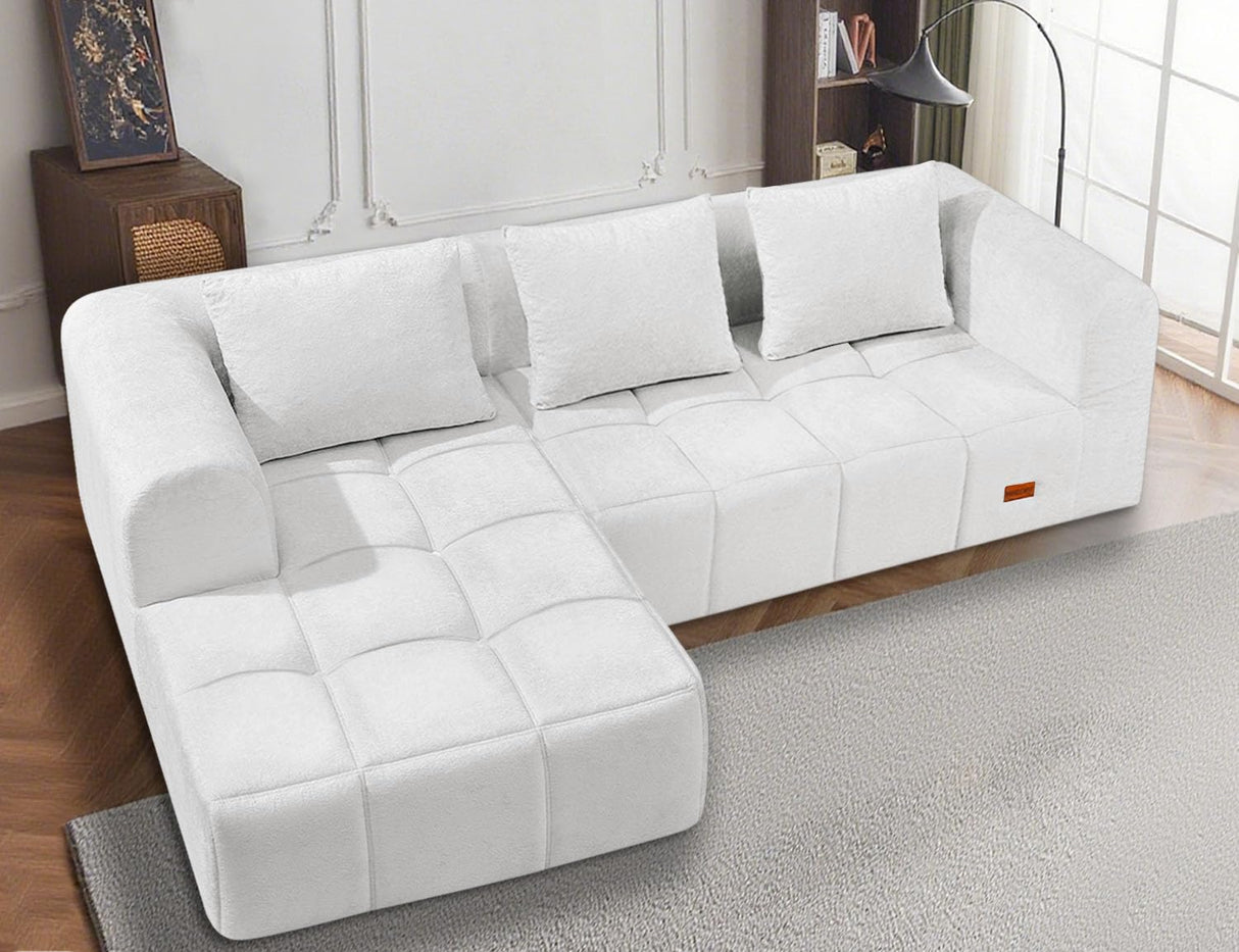 HABUTWAY 103" L-Shaped Modular Sectional Sofa, No Assembly Required Deep Seat Couch with 3 Pillows, Soft Fabric Upholstered, Modern Chaise Lounge for Living Room, Bedroom, Beige HABUTWAY