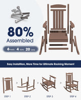 KINGYES HDPE Rocking Chairs Outdoor, Patio Rocking Chairs with 330lbs Support, Smooth Porch Rocker for Deck Lawn Yard, Brown KINGYES