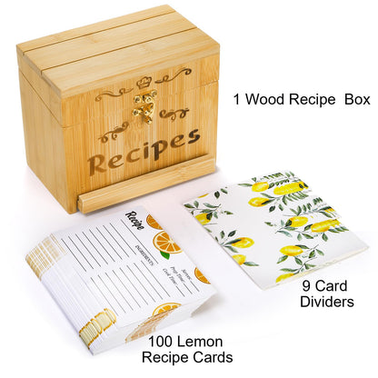 Youeon Bamboo Recipe Box with Cards and Dividers and Pull out Phone Holder, 7 x 4.2 x 5.8 in Kitchen Recipe Card Organizer with 100 Recipe Cards 4"x6", Rustic Recipe Holder, Kitchen Gift - WoodArtSupply