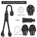 iFwevs 3FT 14-50P 4 Prong Splitter，14-50R Female Receptacle，6/3, 8/1 STW AWG Flexible Cable/14-50 Y Split Plug 50AMP RV Extension Cord Adapter iFwevs