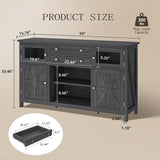 YITAHOME Farmhouse TV Stand for TVs up to 65", Entertainment Center with 2 Large Drawers & Visual Grid Door, 59" Rustic TV Media Console for Living Room, Dark Grey YITAHOME