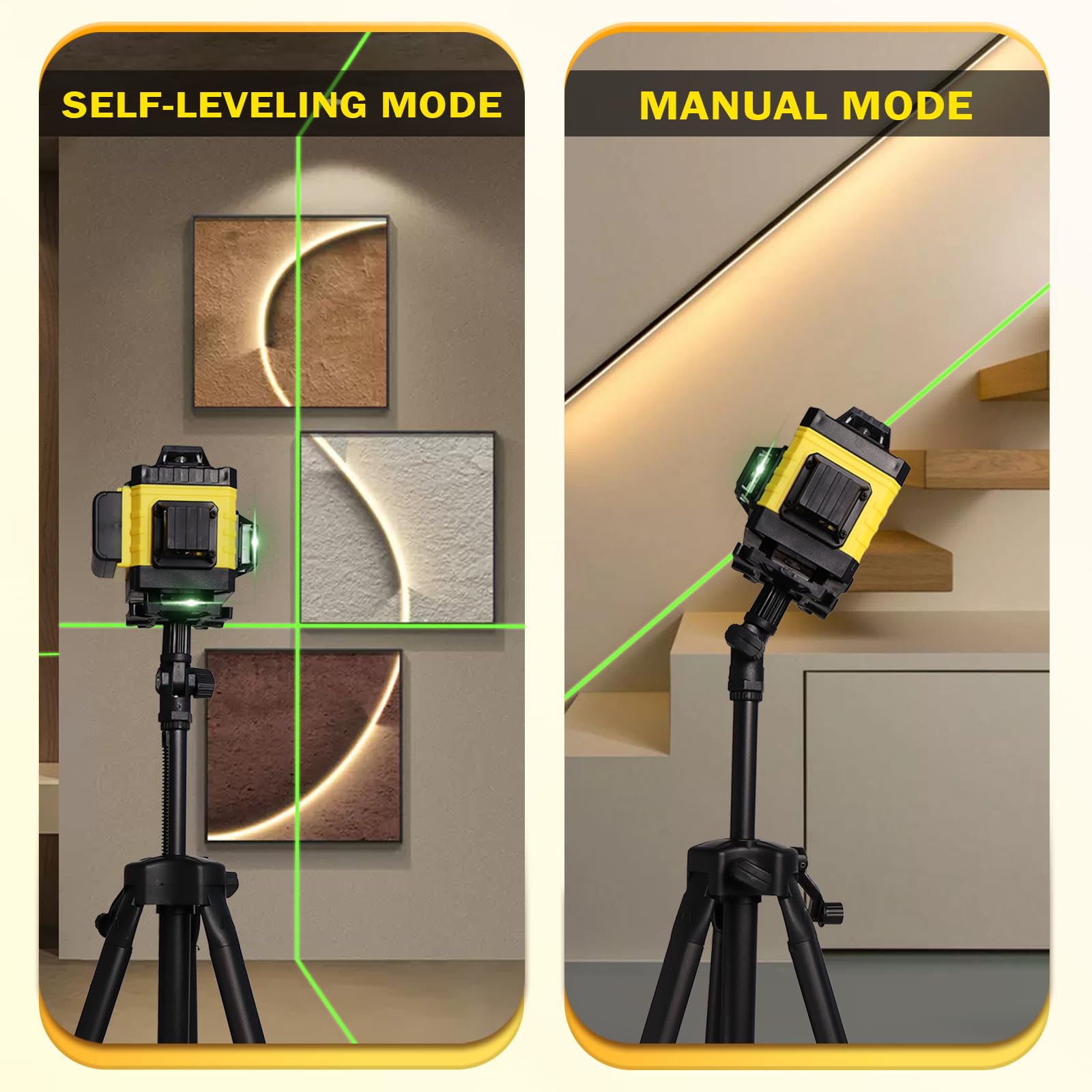 EODOJU Laser Level, 4 x 360° Laser Level with Tripod, Self Leveling Laser Level 4D Green Lazer Level 16 Lines Laser Level 360 Self Leveling for Construction, Picture Hanging, Floor Tile, Reno - WoodArtSupply