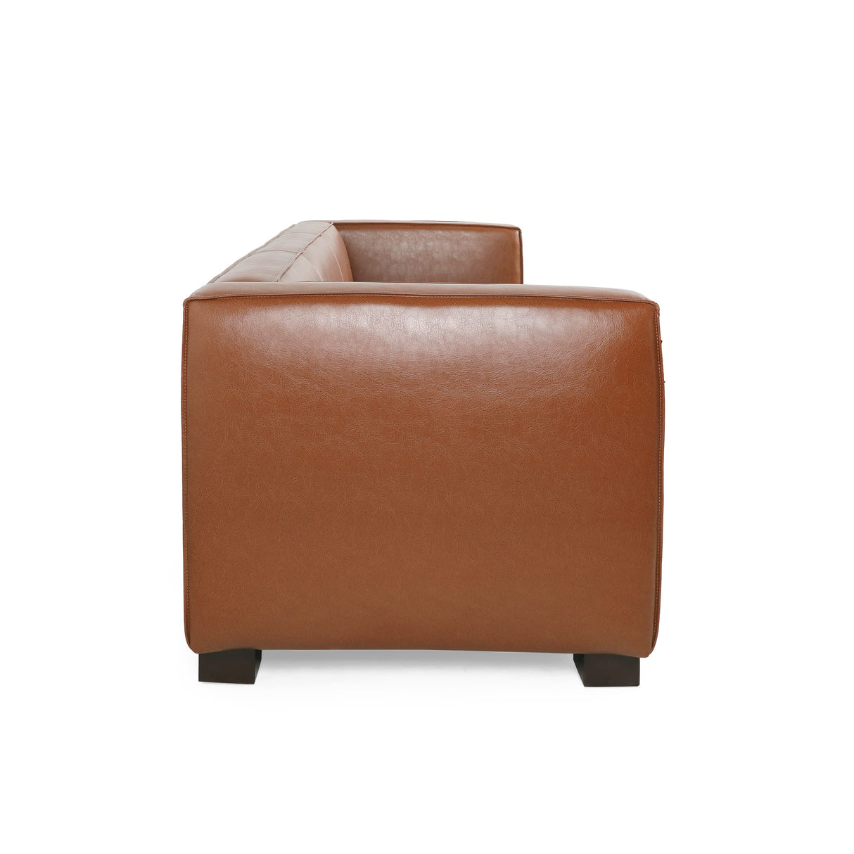 Christopher Knight Home Goyette 3 Seater Sofa - Faux Leather - Cognac Brown/Dark Walnut Christopher Knight Home