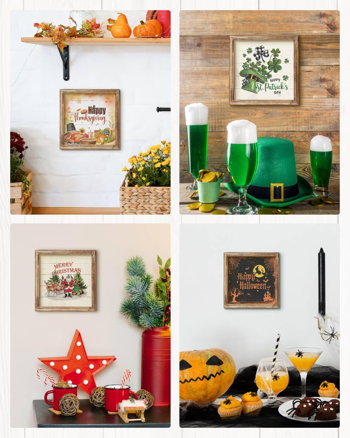 Putuo Decor Interchangeable Season Framed Wall Art Set, Seasonal Welcome Printed Signs, Rustic Holiday Home Table Decor Wall Hanging Signs for Living Room, Kitchen, Office, Farmhouse Putuo Decor