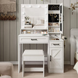 Fameill Vanity Desk with Mirror and Lights,Make up Vanity with Chair and Outlet,Dressing Table with Jewelry Cabinet, Bedroom Vanity with 2 Drawers, 3 Lighting Colors,36.4 inch,White Fameill