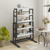 RELAHOGAR Convertible Dining Table, Multipurpose Mahogany Storage Shelf, 2 in 1 Bookshelf to Kitchen Table, Space Saving Transformer Shelf Table for Dining Room, Living Room, White RELAHOGAR