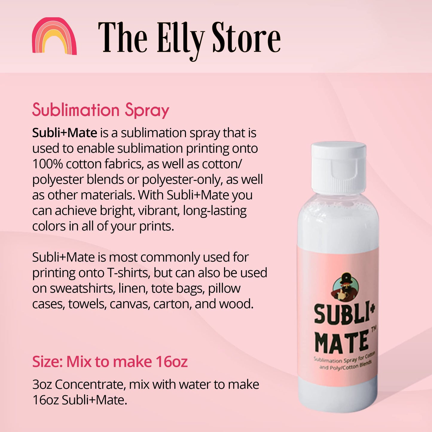 Sublimation Spray for Cotton and Cotton/Polyester Blends.-Concentrate Makes 16oz-Achieve Brighter and More Vibrant Colors. Polycrylic-Free 3oz. Comes with Full Instructions on How to dilute