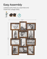 SONGMICS Collage Picture Frames, 4x6 for Wall Decor Set of 12, Multi Family Photo for Gallery Decor, Hanging Display, Assembly Required, Rustic Brown SONGMICS