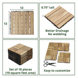 BEEFURNI Acacia Interlocking Deck Tiles (10PCS 12"x 12"), Wood Deck Tiles Interlocking Outdoor All Weather, Patio Flooring for Indoor Outdoor use, Easy Assembly, 1-Year Warranty (Natural Wood) BEEFURNI
