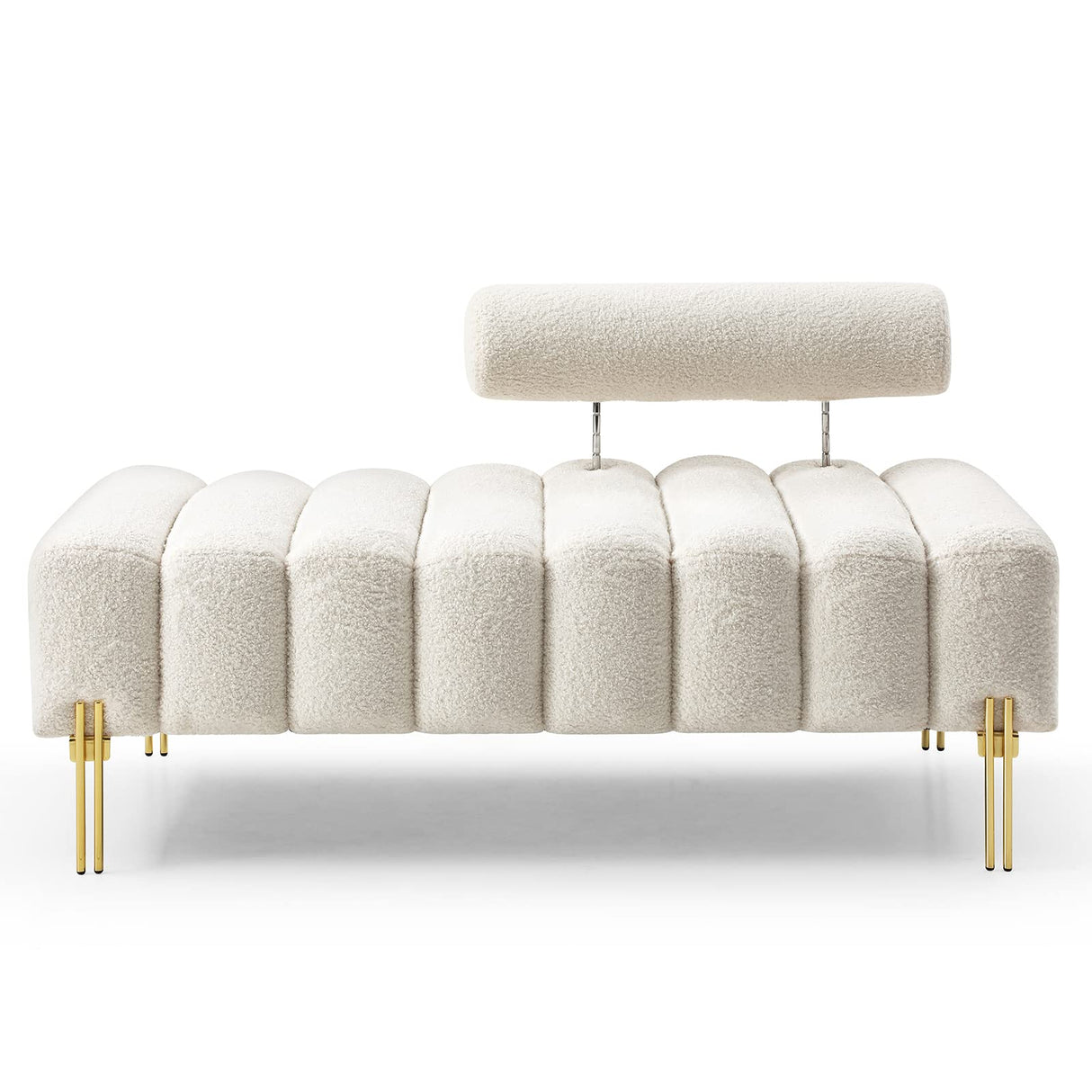 NIOIIKIT 53.2" Modern Loveseat Sofa Couch, Upholstered Accent Sofa with Golden Legs and Adjustable Backrest, Small Teddy Fleece Couches for Bedroom, Living Room, Compact Small Space (Beige) NIOIIKIT