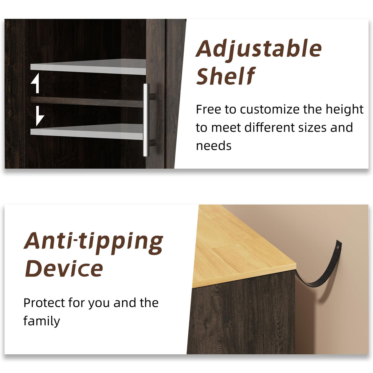 Meilocar Buffet Cabinet with Storage, Coffee Bar Cabinet, Farmhouse Storage Cabinet, Wood Kitchen Cabinet with Drawers and Shelves, Wide Sideboard Cabinet for Dining Room, Living Room, Dark Brown Meilocar