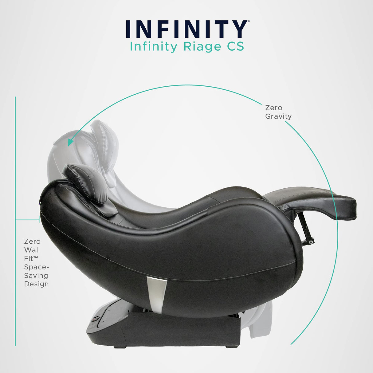 Infinity Riage CS, Compact Shiatsu Massage Chair, Featuring Zero-Gravity Recliner, Lumbar Heat, and Four-Node Massage Robot, Tapping, Kneading, Roller-Massaging Techniques (Black) Infinity
