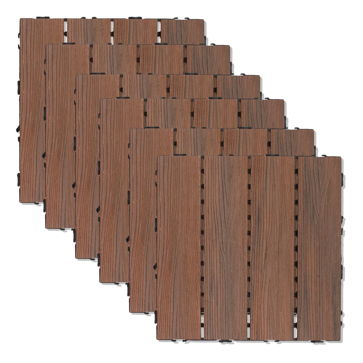 ECOOPTS 20"x20" Deck Tiles Interlocking Wood Flooring Patio Pavers Interlocking Patio Flooring Outdoor Wood Deck Tile, 6 Slat x 1 Box, Brown ECOOPTS