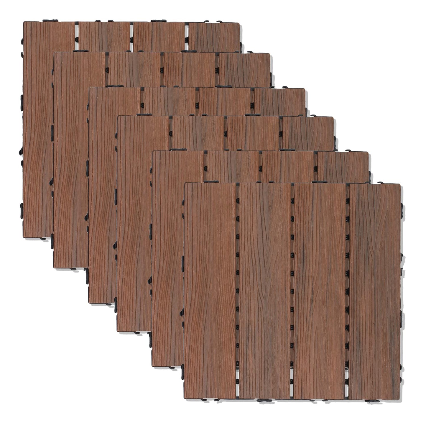 ECOOPTS 20"x20" Deck Tiles Interlocking Wood Flooring Patio Pavers Interlocking Patio Flooring Outdoor Wood Deck Tile, 6 Slat x 1 Box, Brown