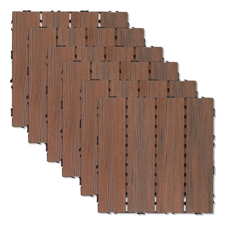 ECOOPTS 20"x20" Deck Tiles Interlocking Wood Flooring Patio Pavers Interlocking Patio Flooring Outdoor Wood Deck Tile, 6 Slat x 1 Box, Brown ECOOPTS
