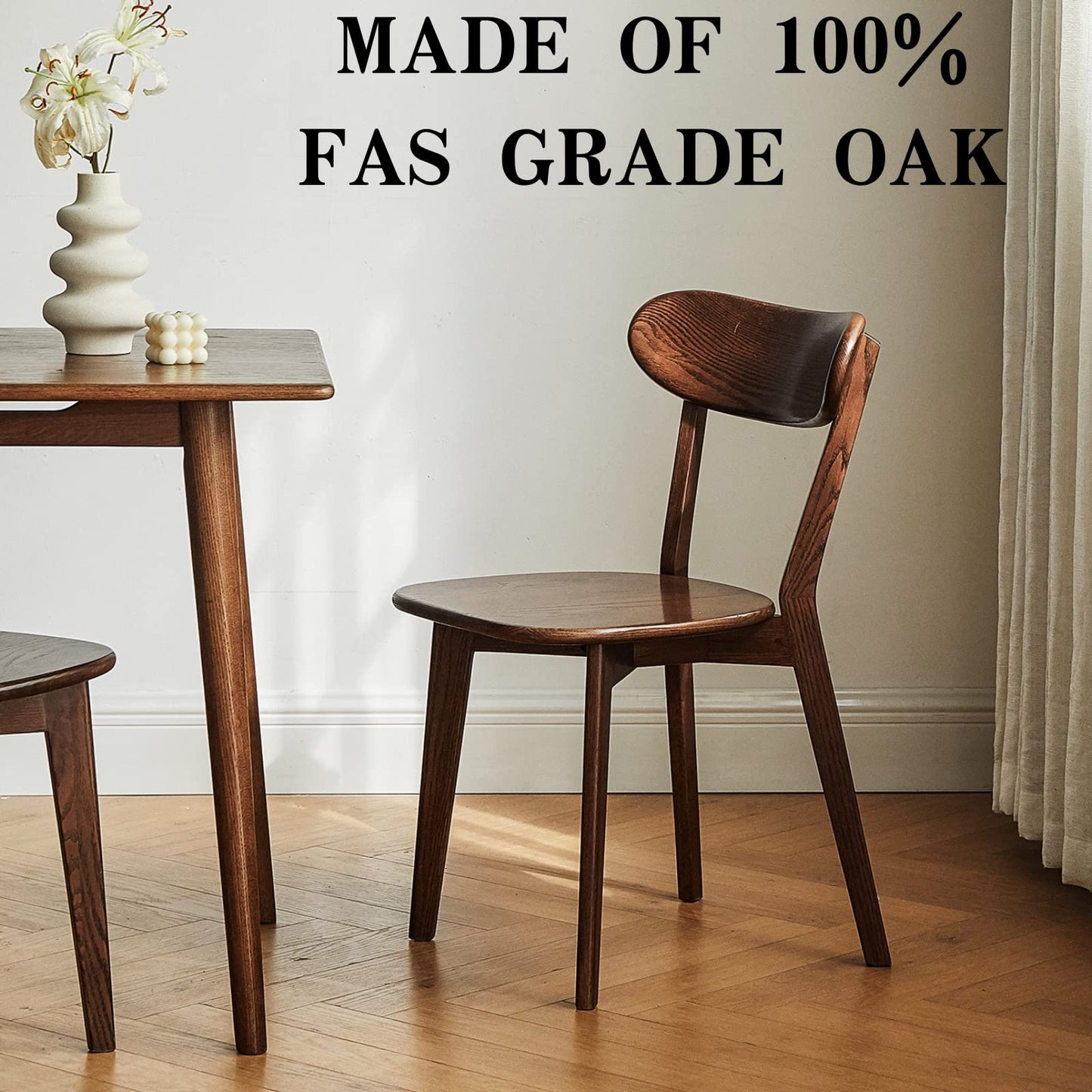 Grewood Oak Wood Dining Chairs,Mid Century Modern Dining Chairs with Comfortable Curved Backrest,Wood Chairs for Kitchen,Dining Room (1, Walnut - WoodArtSupply