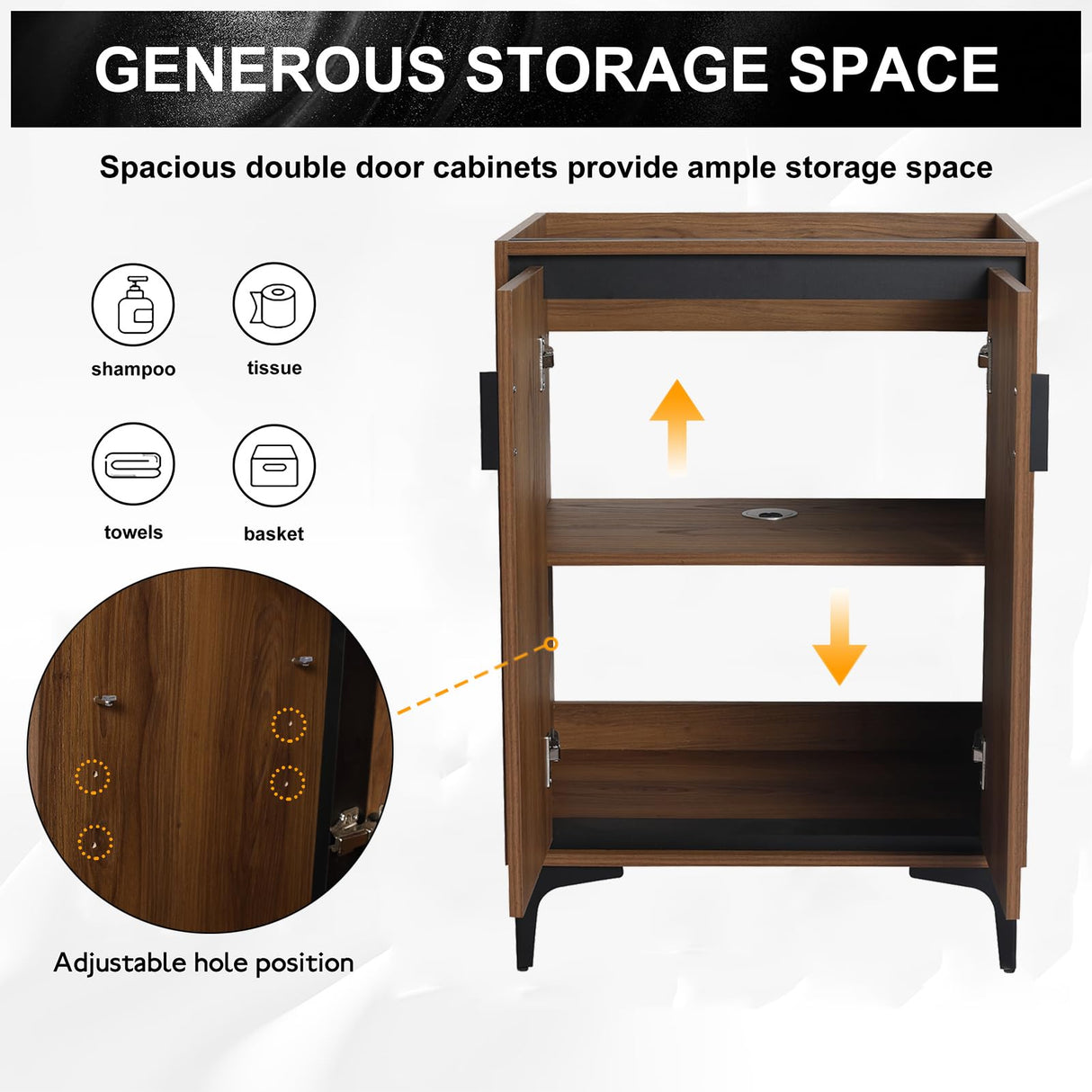 Modern 30-Inch Free Standing Bathroom Vanity Base with 2 Doors - Brown Storage Cabinet Generic