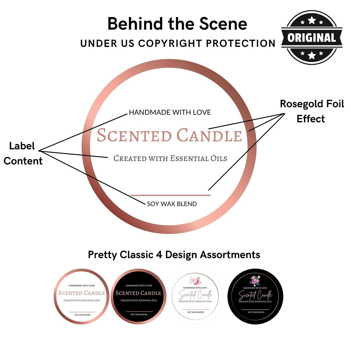 Mobiusea Creation Candle Label Roll | 300pcs Rose Gold Labels for Candle Making Supplies, Tins, Containers, Jars with Lids, Boxes Packaging Mobiusea Creation