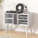 Forevich Record Player Stand Table with Vinyl Storage Holder Large Turntable Record Stand with Power Outlet Holds Up to 220 Albums Display Shelf Cabinet with Wood Legs for Living Room White Forevich