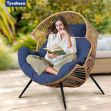 Tycdiose Outdoor Hanging Egg Chair Cushion Replacement, Thicken Egg Chair Cushion Waterproof Basket Eggs Chairs Cushion with Headrest Pillow, U-Shaped Cushions for Hanging Eggs Chairs Swing (Blue) Tycdiose