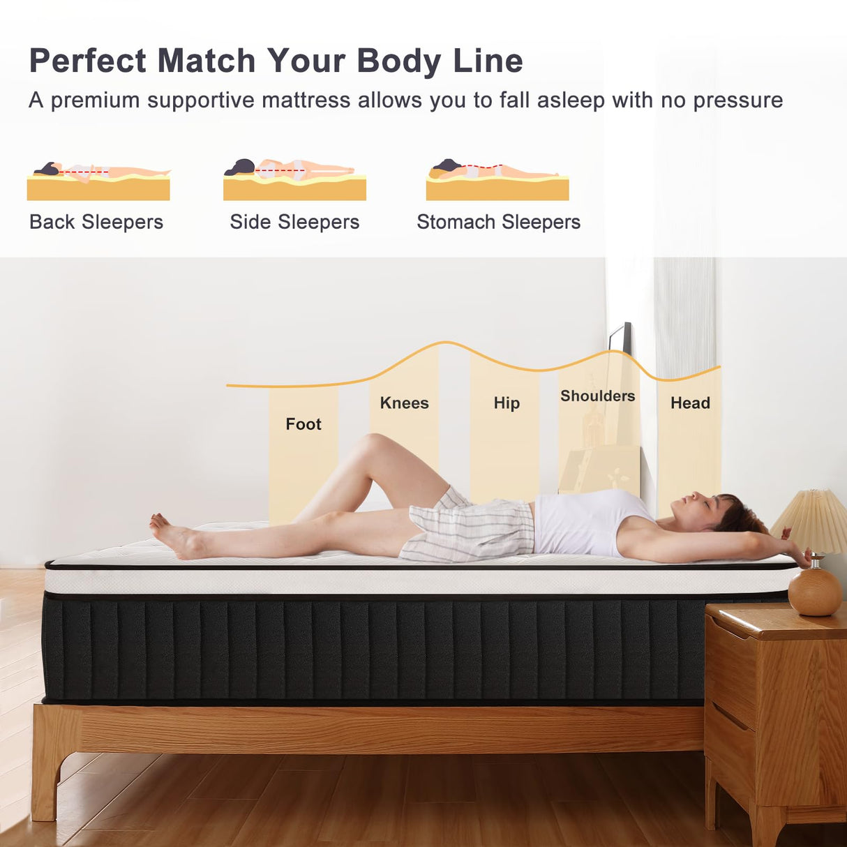 Anyhot,Queen Mattress,10 Inch Medium Firm Hybrid Bed Mattresses,Queen Mattress Size with High Density Foam and Independent Pocket Springs,Release Pressure,Cool and Breathable Anyhot