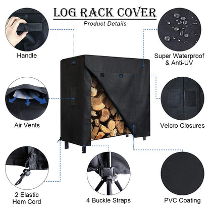 ZNCMRR Firewood Log Rack Cover, 4 Feet 600D Oxford Heavy Duty Outdoor Waterproof All-Weather Outdoor Protection for Firewood Rack Cover, 48" x 24" x 42" (4 Feet, Black) - WoodArtSupply