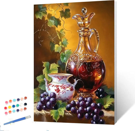 Grapes on the Vine Paint by Numbers Kits for Adults Beginners Beautiful Wine Glasses DIY Painting by Number on Canvas Pretty Pattern Painting with Brushes Acrylic Paints 16x20 Inch（Without Frame） MSTINGSHUN
