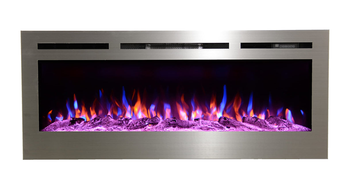 Touchstone Sideline Deluxe -Stainless Steel Smart Electric Fireplace- 50" Wide- Alexa/WiFi-Enabled- in Wall Recessed- 5 Flame Settings- 9 Flame Colors- 1,500W Heater- Log & Crystal Options- 86273 Touchstone
