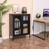 ALBAD Metal Storage Cabinet with Mesh Doors and Adjustable Shelves, Free Standing Sideboard Buffet Cabinet for Kitchen, Living Room, Dining Room, Home Office (Black) ALBAD