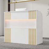 VOWNER Modern Reception Desk with Storage Drawers, 39.4" H Office Counter with LED Lighting, Secretary Desk with Power Outlets – Front Desk for Salon, Lobby – White (47.2" W x 18.9" D x 39.4" H) VOWNER