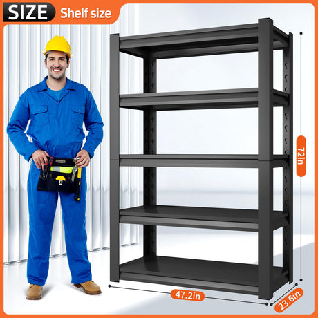 48" W Garage Shelving Unit, Garage Storage Shelves 3000LBS Heavy Duty Shelving, Adjustable 5 Tier Metal Shelving Utility Shelf, Storage Rack for Industrial, Warehouse, Basement (23.6" D*48" W*72" H) IYANEN