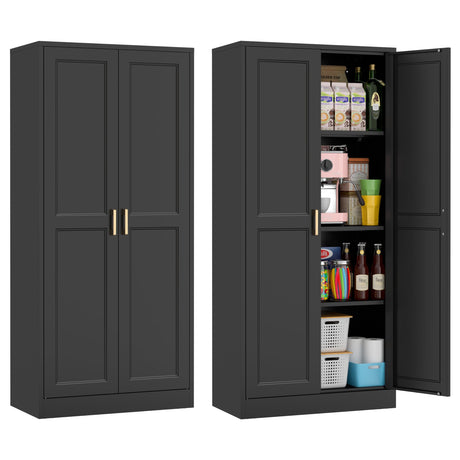 Kubohogar 60" Tall Metal Pantry Cabinet, Black Kitchen Pantry Storage Cabinet with Doors and 3 Adjustable Shelves, Cupboard for Kitchen, Dining Room, Living Room, Bathroom Kubohogar
