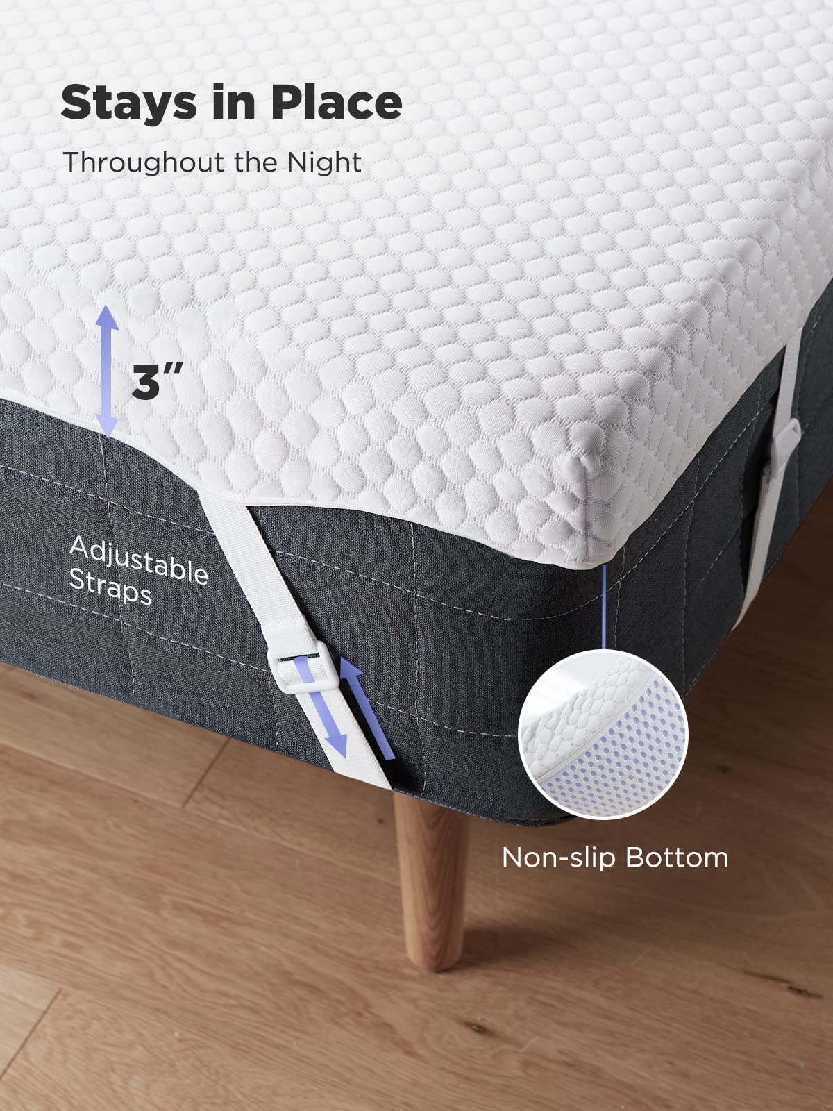 PERLECARE 3 Inch Mattress Topper King - Gel Memory Foam for Pressure Relief, Premium Soft Cooling Sleep, Non-Slip Design with Removable & Washable Cover, CertiPUR-US Certified PERLECARE