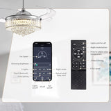 NOXARTE 48 Inch Crystal Chandelier Ceiling Fan with Light Fandelier Ceiling Fan with Light Retractable Blades Fan with Remote Control 48" Dimmable Fandelier for Bedroom Living Room NOXARTE