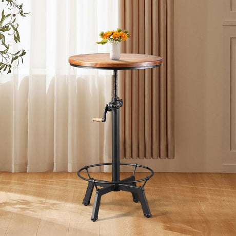 LOKKHAN Adjustable Industrial Bar Table with Swivel Top - Vintage Style Bistro Table with Crank Handle LOKKHAN