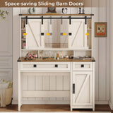 VIAGDO Farmhouse Makeup Vanity Desk with Sliding Door and Lights, Vanity Table with Charging Station & 2 Drawers, Rustic Big Vanity Table with Hooks/Shelves/Hidden Space for Bedroom VIAGDO